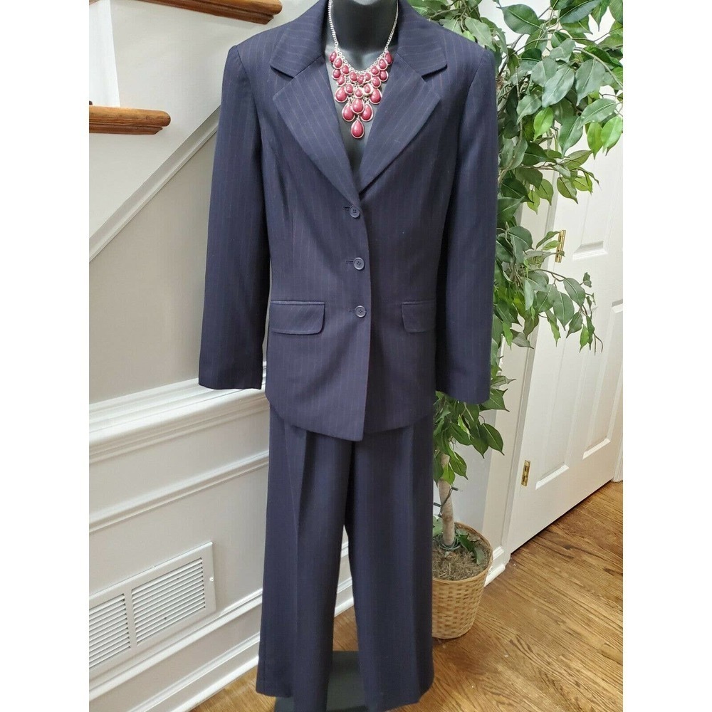 Evan Picone Women Black Lined Polyester Long Sleeve Blazer & Pant 2Piece Suit 10